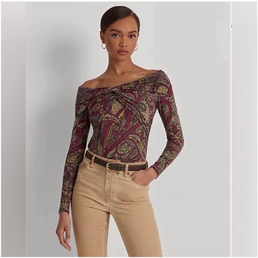 Lauren Ralph Lauren Paisley Jersey Off The Shoulder Top